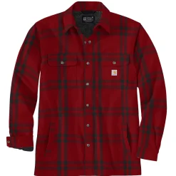 Carhartt RELAXED FIT FLANNEL SHERPA-LINED SHIRT JAC SKJORTEJAKKE L RØD TERNET^ Jakker