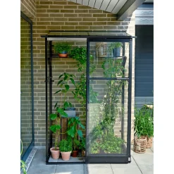 Halls QUBE LEAN-TO 24 VÆGDRIVHUS 3 MM HÆRDET GLAS SORT 0,9 M2 Best