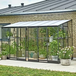 Halls QUBE LEAN-TO 612 VÆGDRIVHUS 3 MM HÆRDET GLAS SORT 7,1 M2^ Vægdrivhuse