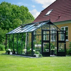 Juliana PREMIUM EKSKL. SOKKEL DRIVHUS 3 MM HÆRDET GLAS HELE BANER ANTRACIT 13 M²^ Drivhuse