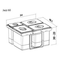Juvel JAZZ60-5 AFFALDSSORTERING GRÅ. BEHOLDERE I GRÅ 2X12L,3X5L^ Boligindretning