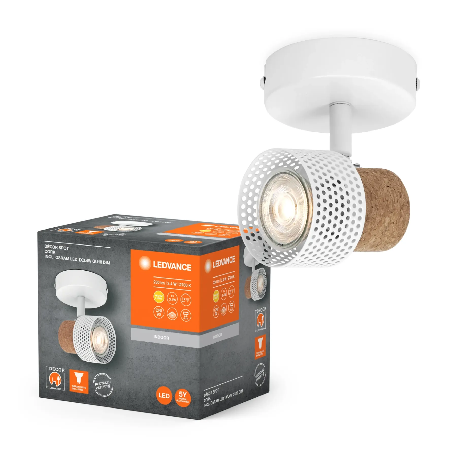 LEDVANCE DECOR CORK SPOTLAMPE HVID GU10 3,4W Sale