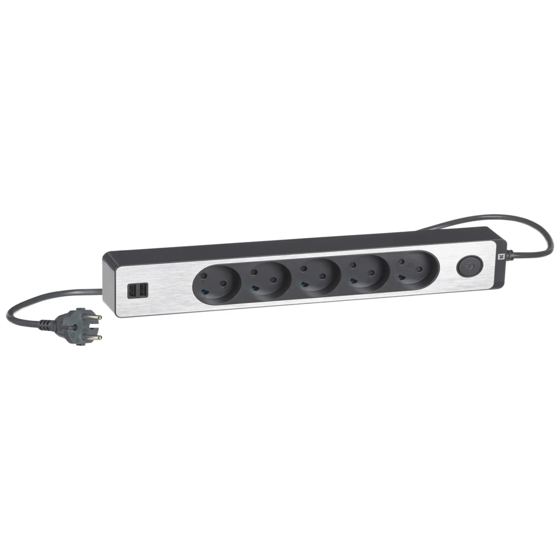LK STIKDÅSE 5 UDTAG + 2 USB UDTAG U/JORD M/AFBRYDER KOKSGRÅ 1,5 M KABEL^ Ledninger