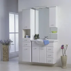 Milobad LIMONE HØJSKAB LÅGE, SKUFFER OG HYLDE HVID HØJGLANS 33 X 177 CM Hot