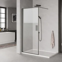 Milobad SORT PROFIL BRUSEVÆG KLART GLAS 90 CM^ Brusevægge