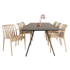 Outrium CARROS/MURCIA BORD + 6 STOLE HAVEMØBELSÆT SORT/SANDGRÅ^ Havemøbelsæt