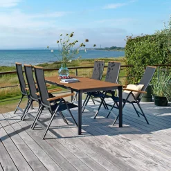 Outrium FARO MED 6 STOLE HAVEMØBELSÆT NATUR/SORT^ Havemøbelsæt