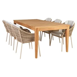 Outrium GILI/PALMA BORD + 6 STOLE HAVEMØBELSÆT TEAK/SANDGRÅ^ Havemøbelsæt