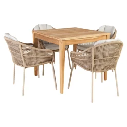 Outrium GILI/PALMA BORD + 4 STOLE HAVEMØBELSÆT TEAK/SANDGRÅ^ Havemøbelsæt