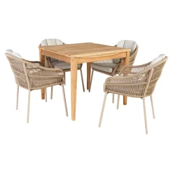 Outrium GILI/PALMA BORD + 4 STOLE HAVEMØBELSÆT TEAK/SANDGRÅ^ Havemøbelsæt