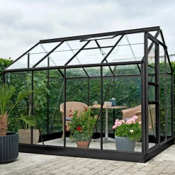 Outrium HALLS DRIVHUS INKL. SOKKEL 3 MM DELT GLAS SORT 5 M²^ Drivhuse