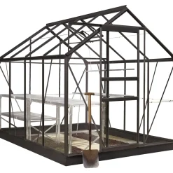 Outrium HALLS DRIVHUS INKL. SOKKEL 3 MM DELT GLAS SORT 5 M²^ Drivhuse