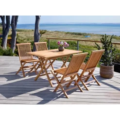 Outrium JAVA/SYROS BORD + 4 STOLE HAVEMØBELSÆT TEAK^ Havemøbelsæt