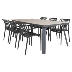 Outrium LEROS/MURCIA BORD + 6 STOLE HAVEMØBELSÆT GRÅ / SORT New