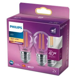 Philips 2-PAK LED PÆRE KRONE E27 4W^ Led
