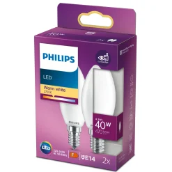 Philips 2-PAK MAT LED PÆRE KERTE E14 4W