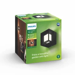 Philips PARTERRE UDENDØRS VÆGLAMPE SORT 8W New