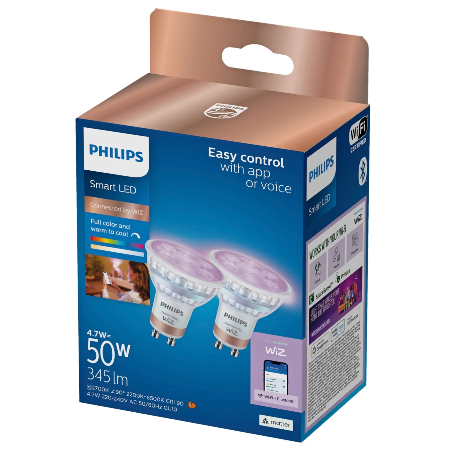 Philips Smart COLOR 2-PAK LED PÆRE GU10 SPOT 5W^ Smart Belysning