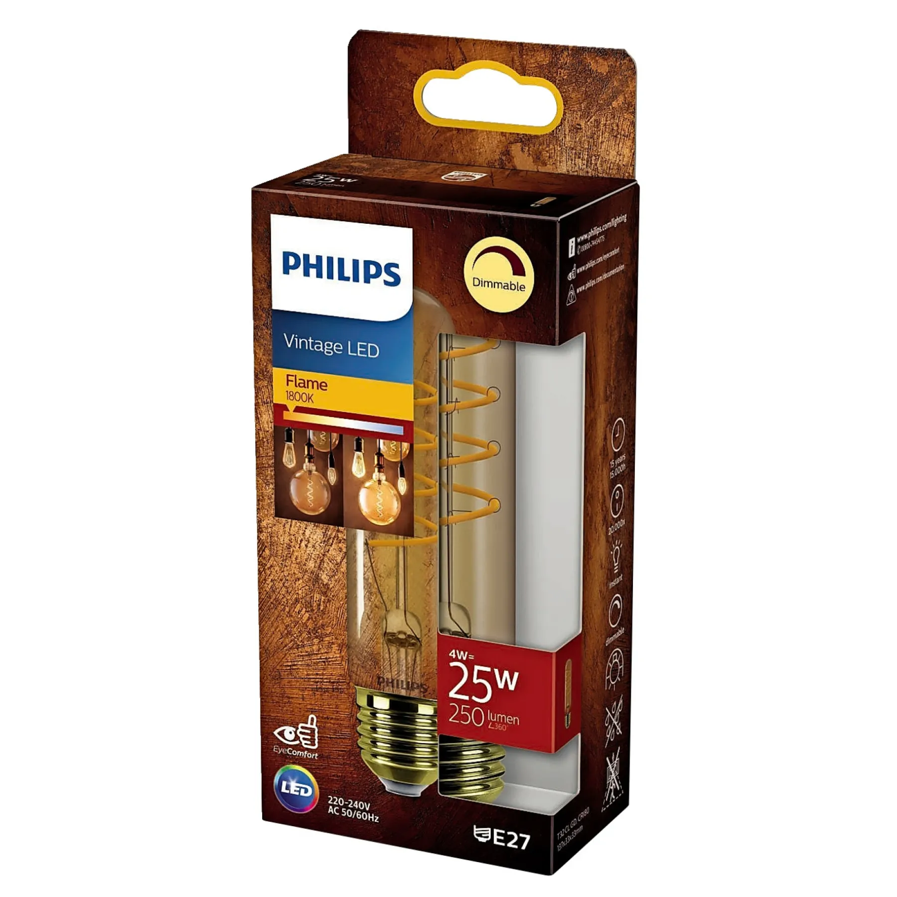 Philips VINTAGE DÆMPBAR GULD DEKOPÆRE RØRFORMET E27 4W^ Dekorationspærer