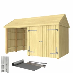 Plus INKL. TAGPAP/ALULISTER/H-STOLPEFØDDER HAVEHUS 10 M²^ Redskabsskure