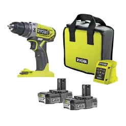 Ryobi ONE+ R18PD2-220S BORE-/SKRUEMASKINE MED SLAG AKKU MED BATTERI OG LADER^ Bore- & Skruemaskiner