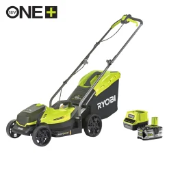 Ryobi RLM18X33B50 PLÆNEKLIPPER AKKU 18V MED BATTERI OG LADER^ Plæneklippere