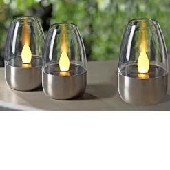 Veli Line 3-PAK FLAMME SOLCELLE BORDLAMPE STÅL 11 CM New