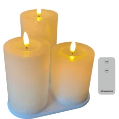 Veli Line 3-PAK HVIDE Ø7,5X10+12,5+15 CM GENOPLADELIGE LED BLOKLYS^ Boligindretning